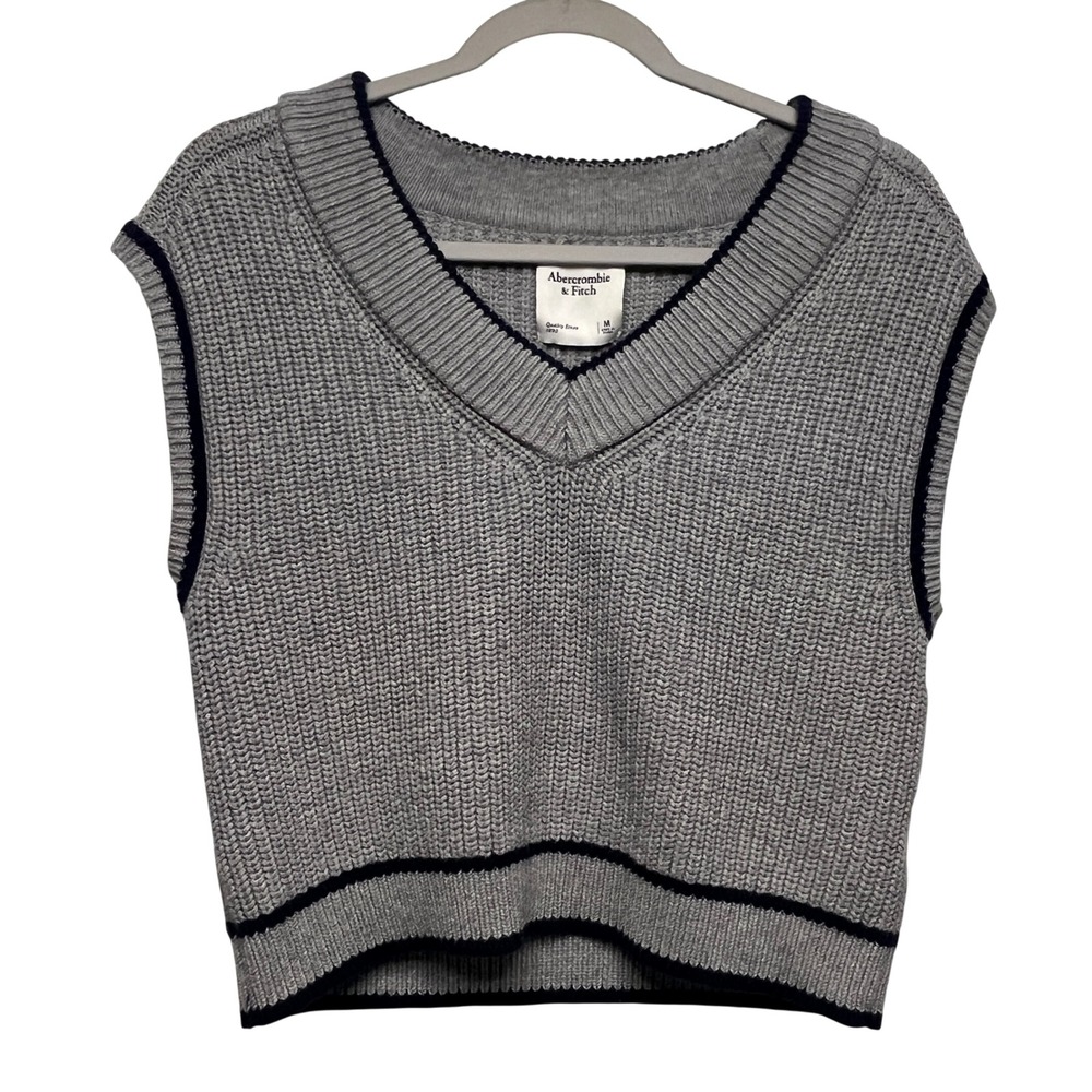 Abercrombie & Fitch Grey‎ Navy V-Neck Shaker Stitch Sweater Vest Medium 150S1372